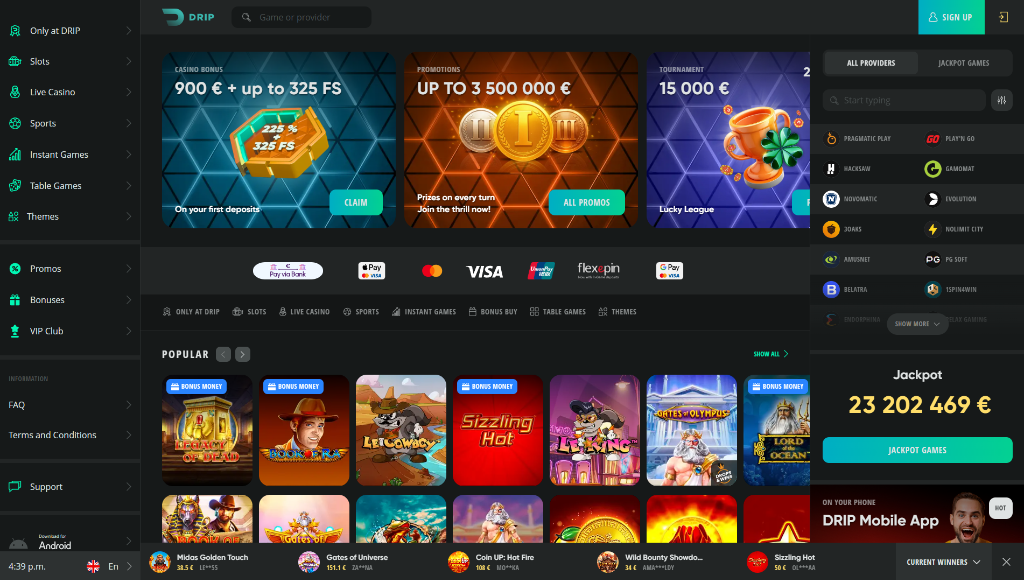 Drip Casino review: games lobby preview, exclusive slots, and promotions