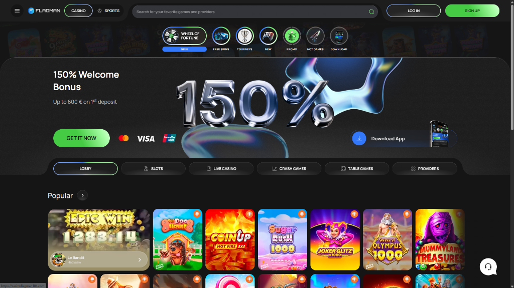 Flagman Casino review: games lobby preview and welcome bonus