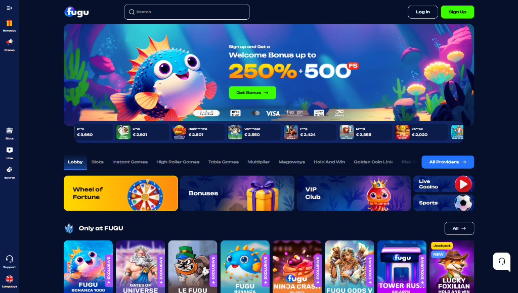 Fugu Casino review: games lobby preview, exclusive slots, and pufferfish interface