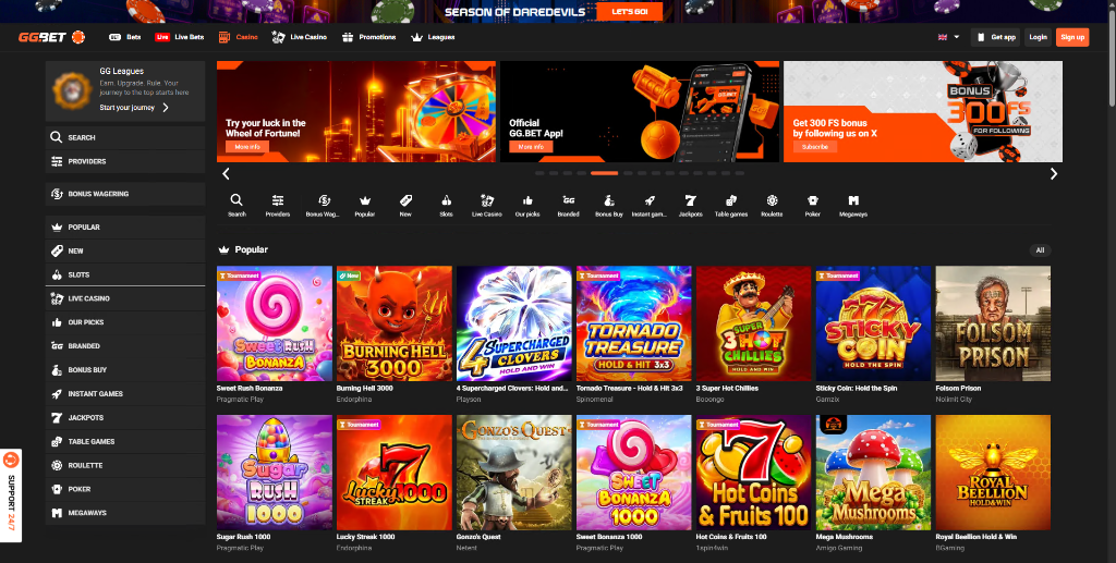 GG.BET Casino review: lobby preview and game categories
