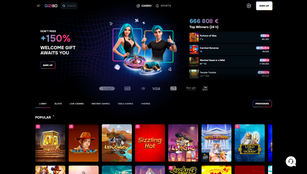 Gizbo Casino review: games lobby preview, exclusive slots, and promotions