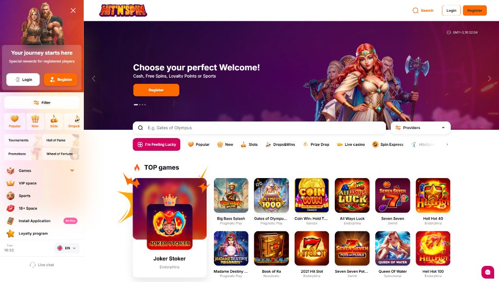 HitNSpin Casino Lobby Screenshot
