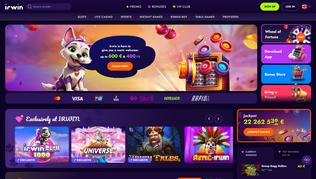 Irwin Casino Test: Spielelobby und exklusive Spielautomaten