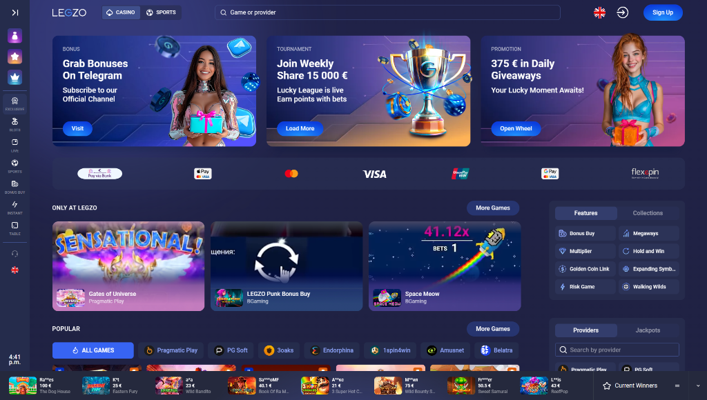 Legzo Casino review: games lobby preview, exclusive slots, and promotions